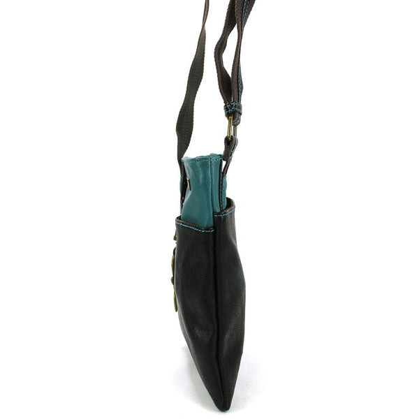 Chala Crossbody Swing Bag - Two Tone Pu Leather Cross-Body Purse or Shoulder Handbag in Very Supple Faux Leather (Dragonfly Teal-Black)