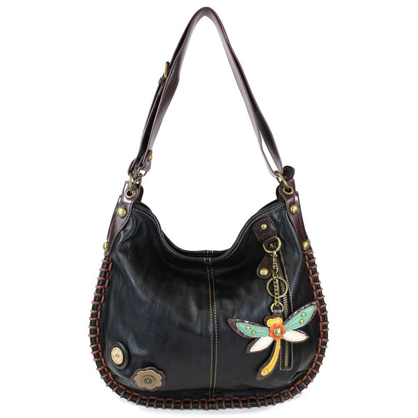 Chala Hobo Crossbody Large Tote Bag DRAGONFLY Vegan leather Convertible Black