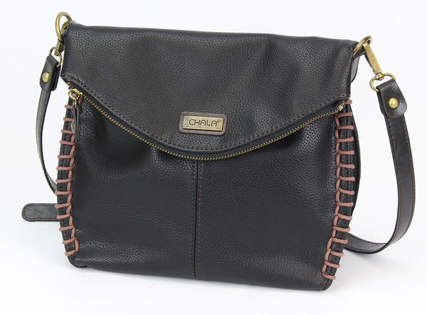 Chala Charming Crossbody Bag with Zipper Flap Top and Metal Chain - Black (Mini Dog)