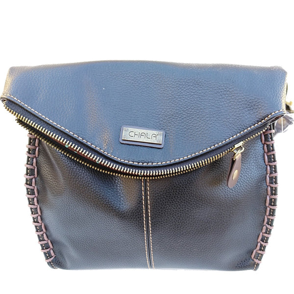 Charming Crossbody Shoulder Purse in PU Leather with Metal Purse Charm (Black Bird)