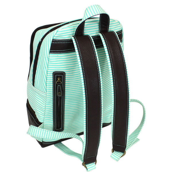 Chala Deluxe Striped Backpack Style Purse with detachable Key Fob Charm (Sea Turtle)